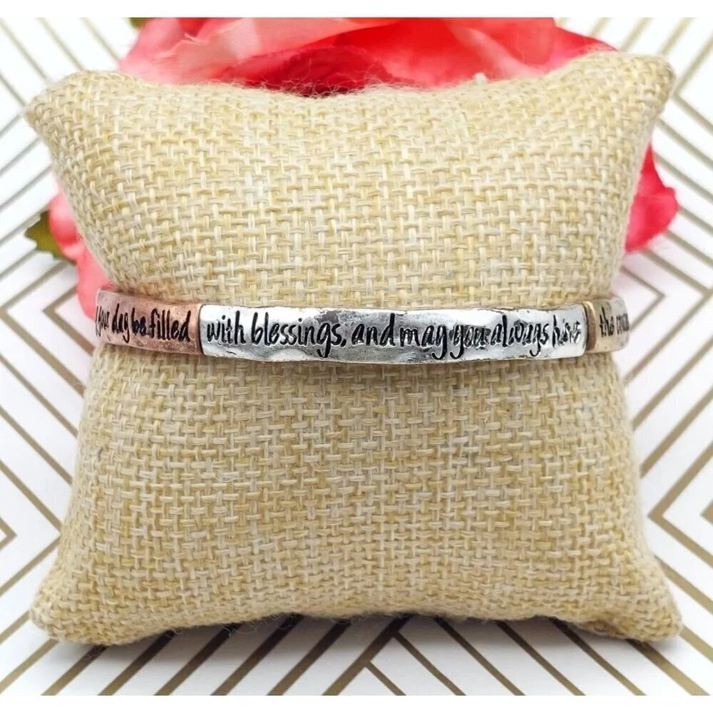 Tri Tone Friend Bracelet Stretch Silver Copper Gold Best Wishes